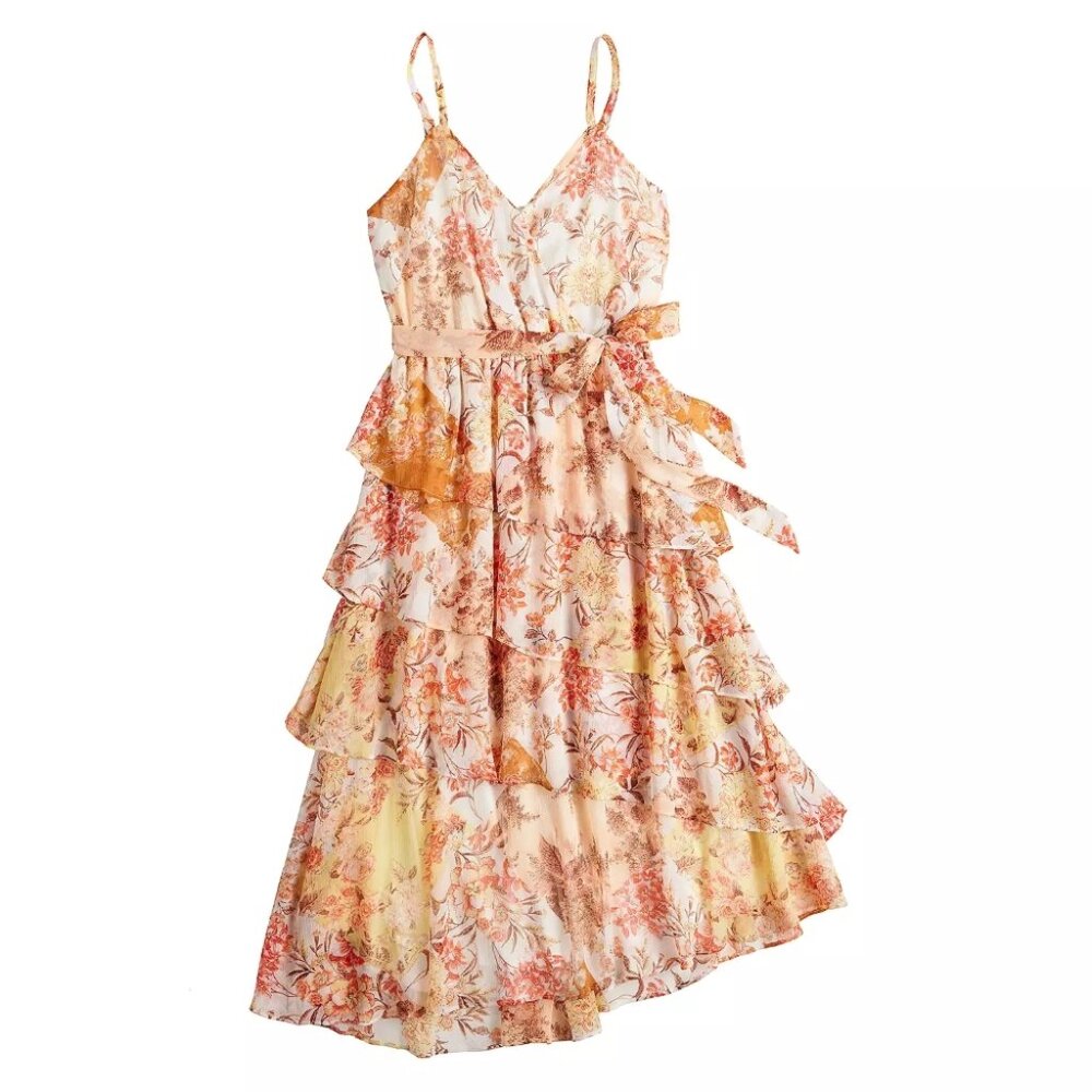 LC Lauren Conrad Strappy Cream Floral Tiered Midi Dress New with Tags